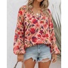image:imageBTFBM Blouses for Women Dressy Casual Floral Summer Boho Tops V Neck Lightweight Long Sleeve Shirts Spring Clothes 2026Red Flower Orange
