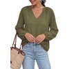 image:imageBTFBM Blouses for Women Dressy Casual Floral Summer Boho Tops V Neck Lightweight Long Sleeve Shirts Spring Clothes 2026Solid Army Green