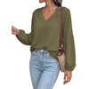 image:imageBTFBM Blouses for Women Dressy Casual Floral Summer Boho Tops V Neck Lightweight Long Sleeve Shirts Spring Clothes 2026Solid Army Green