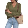 image:imageBTFBM Blouses for Women Dressy Casual Floral Summer Boho Tops V Neck Lightweight Long Sleeve Shirts Spring Clothes 2026Solid Army Green