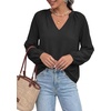 image:imageBTFBM Blouses for Women Dressy Casual Floral Summer Boho Tops V Neck Lightweight Long Sleeve Shirts Spring Clothes 2026Solid Black