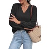 image:imageBTFBM Blouses for Women Dressy Casual Floral Summer Boho Tops V Neck Lightweight Long Sleeve Shirts Spring Clothes 2026Solid Black