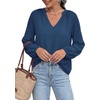 image:imageBTFBM Blouses for Women Dressy Casual Floral Summer Boho Tops V Neck Lightweight Long Sleeve Shirts Spring Clothes 2026Solid Blue