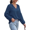 image:imageBTFBM Blouses for Women Dressy Casual Floral Summer Boho Tops V Neck Lightweight Long Sleeve Shirts Spring Clothes 2026Solid Blue