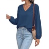 image:imageBTFBM Blouses for Women Dressy Casual Floral Summer Boho Tops V Neck Lightweight Long Sleeve Shirts Spring Clothes 2026Solid Blue