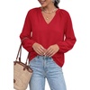 image:imageBTFBM Blouses for Women Dressy Casual Floral Summer Boho Tops V Neck Lightweight Long Sleeve Shirts Spring Clothes 2026Solid Red