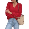 image:imageBTFBM Blouses for Women Dressy Casual Floral Summer Boho Tops V Neck Lightweight Long Sleeve Shirts Spring Clothes 2026Solid Red