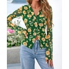 image:imageBTFBM Button Down Shirts for Women 2026 Spring Boho Tops V Neck Long Sleeve Blouses Ruched Mesh Fitted Fashion ClothingArmy Green