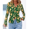image:imageBTFBM Button Down Shirts for Women 2026 Spring Boho Tops V Neck Long Sleeve Blouses Ruched Mesh Fitted Fashion ClothingArmy Green