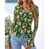 image:imageBTFBM Button Down Shirts for Women 2026 Spring Boho Tops V Neck Long Sleeve Blouses Ruched Mesh Fitted Fashion ClothingArmy Green