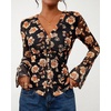 image:imageBTFBM Button Down Shirts for Women 2026 Spring Boho Tops V Neck Long Sleeve Blouses Ruched Mesh Fitted Fashion ClothingBlack