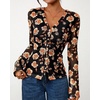 image:imageBTFBM Button Down Shirts for Women 2026 Spring Boho Tops V Neck Long Sleeve Blouses Ruched Mesh Fitted Fashion ClothingBlack