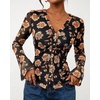 image:imageBTFBM Button Down Shirts for Women 2026 Spring Boho Tops V Neck Long Sleeve Blouses Ruched Mesh Fitted Fashion ClothingBlack