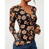 image:imageBTFBM Button Down Shirts for Women 2026 Spring Boho Tops V Neck Long Sleeve Blouses Ruched Mesh Fitted Fashion ClothingBlack