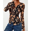 image:imageBTFBM Button Down Shirts for Women 2026 Spring Boho Tops V Neck Long Sleeve Blouses Ruched Mesh Fitted Fashion ClothingBlack