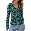 image:imageBTFBM Button Down Shirts for Women 2026 Spring Boho Tops V Neck Long Sleeve Blouses Ruched Mesh Fitted Fashion ClothingBlack Blue Flower