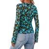 image:imageBTFBM Button Down Shirts for Women 2026 Spring Boho Tops V Neck Long Sleeve Blouses Ruched Mesh Fitted Fashion ClothingBlack Blue Flower