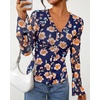 image:imageBTFBM Button Down Shirts for Women 2026 Spring Boho Tops V Neck Long Sleeve Blouses Ruched Mesh Fitted Fashion ClothingBlue