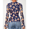 image:imageBTFBM Button Down Shirts for Women 2026 Spring Boho Tops V Neck Long Sleeve Blouses Ruched Mesh Fitted Fashion ClothingBlue