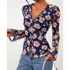 image:imageBTFBM Button Down Shirts for Women 2026 Spring Boho Tops V Neck Long Sleeve Blouses Ruched Mesh Fitted Fashion ClothingBlue