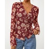 image:imageBTFBM Button Down Shirts for Women 2026 Spring Boho Tops V Neck Long Sleeve Blouses Ruched Mesh Fitted Fashion ClothingBrown