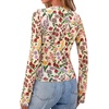 image:imageBTFBM Button Down Shirts for Women 2026 Spring Boho Tops V Neck Long Sleeve Blouses Ruched Mesh Fitted Fashion ClothingFloral Apricot Multi