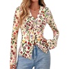 image:imageBTFBM Button Down Shirts for Women 2026 Spring Boho Tops V Neck Long Sleeve Blouses Ruched Mesh Fitted Fashion ClothingFloral Apricot Multi