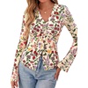 image:imageBTFBM Button Down Shirts for Women 2026 Spring Boho Tops V Neck Long Sleeve Blouses Ruched Mesh Fitted Fashion ClothingFloral Apricot Multi