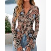 image:imageBTFBM Button Down Shirts for Women 2026 Spring Boho Tops V Neck Long Sleeve Blouses Ruched Mesh Fitted Fashion ClothingFloral Black Orange