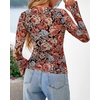 image:imageBTFBM Button Down Shirts for Women 2026 Spring Boho Tops V Neck Long Sleeve Blouses Ruched Mesh Fitted Fashion ClothingFloral Black Red