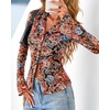image:imageBTFBM Button Down Shirts for Women 2026 Spring Boho Tops V Neck Long Sleeve Blouses Ruched Mesh Fitted Fashion ClothingFloral Black Red