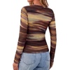 image:imageBTFBM Button Down Shirts for Women 2026 Spring Boho Tops V Neck Long Sleeve Blouses Ruched Mesh Fitted Fashion ClothingFloral Brown