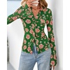 image:imageBTFBM Button Down Shirts for Women 2026 Spring Boho Tops V Neck Long Sleeve Blouses Ruched Mesh Fitted Fashion ClothingGreen