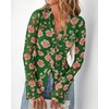 image:imageBTFBM Button Down Shirts for Women 2026 Spring Boho Tops V Neck Long Sleeve Blouses Ruched Mesh Fitted Fashion ClothingGreen