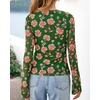 image:imageBTFBM Button Down Shirts for Women 2026 Spring Boho Tops V Neck Long Sleeve Blouses Ruched Mesh Fitted Fashion ClothingGreen