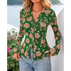 image:imageBTFBM Button Down Shirts for Women 2026 Spring Boho Tops V Neck Long Sleeve Blouses Ruched Mesh Fitted Fashion ClothingGreen