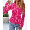 image:imageBTFBM Button Down Shirts for Women 2026 Spring Boho Tops V Neck Long Sleeve Blouses Ruched Mesh Fitted Fashion ClothingHot Pink