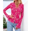 image:imageBTFBM Button Down Shirts for Women 2026 Spring Boho Tops V Neck Long Sleeve Blouses Ruched Mesh Fitted Fashion ClothingHot Pink
