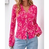 image:imageBTFBM Button Down Shirts for Women 2026 Spring Boho Tops V Neck Long Sleeve Blouses Ruched Mesh Fitted Fashion ClothingHot Pink