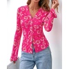 image:imageBTFBM Button Down Shirts for Women 2026 Spring Boho Tops V Neck Long Sleeve Blouses Ruched Mesh Fitted Fashion ClothingHot Pink