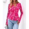 image:imageBTFBM Button Down Shirts for Women 2026 Spring Boho Tops V Neck Long Sleeve Blouses Ruched Mesh Fitted Fashion ClothingHot Pink