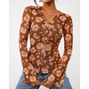 image:imageBTFBM Button Down Shirts for Women 2026 Spring Boho Tops V Neck Long Sleeve Blouses Ruched Mesh Fitted Fashion ClothingKhaki