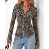 image:imageBTFBM Button Down Shirts for Women 2026 Spring Boho Tops V Neck Long Sleeve Blouses Ruched Mesh Fitted Fashion ClothingLeopard