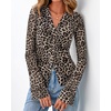 image:imageBTFBM Button Down Shirts for Women 2026 Spring Boho Tops V Neck Long Sleeve Blouses Ruched Mesh Fitted Fashion ClothingLeopard