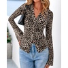 image:imageBTFBM Button Down Shirts for Women 2026 Spring Boho Tops V Neck Long Sleeve Blouses Ruched Mesh Fitted Fashion ClothingLeopard