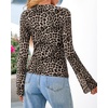 image:imageBTFBM Button Down Shirts for Women 2026 Spring Boho Tops V Neck Long Sleeve Blouses Ruched Mesh Fitted Fashion ClothingLeopard