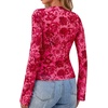 image:imageBTFBM Button Down Shirts for Women 2026 Spring Boho Tops V Neck Long Sleeve Blouses Ruched Mesh Fitted Fashion ClothingPink Red Flower