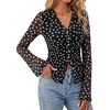 image:imageBTFBM Button Down Shirts for Women 2026 Spring Boho Tops V Neck Long Sleeve Blouses Ruched Mesh Fitted Fashion ClothingPolka Dot Black White