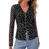 image:imageBTFBM Button Down Shirts for Women 2026 Spring Boho Tops V Neck Long Sleeve Blouses Ruched Mesh Fitted Fashion ClothingPolka Dot Black White