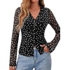 image:imageBTFBM Button Down Shirts for Women 2026 Spring Boho Tops V Neck Long Sleeve Blouses Ruched Mesh Fitted Fashion ClothingPolka Dot Black White